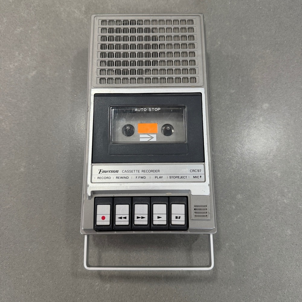 Emerson CRC97 Portable Cassette Recorder Player Vintage Shoebox Grey untested